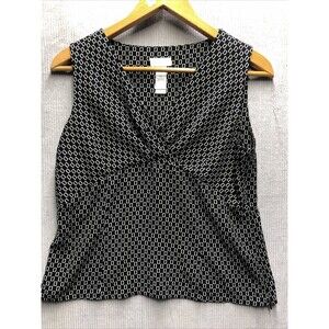 Liz Claiborne Top Size 14 Black 100% Silk White Square V Neck